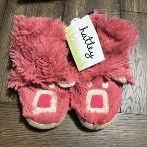 New Hatley Kids Pink Bear Slippers  Furry Booties Sz M (8-10)